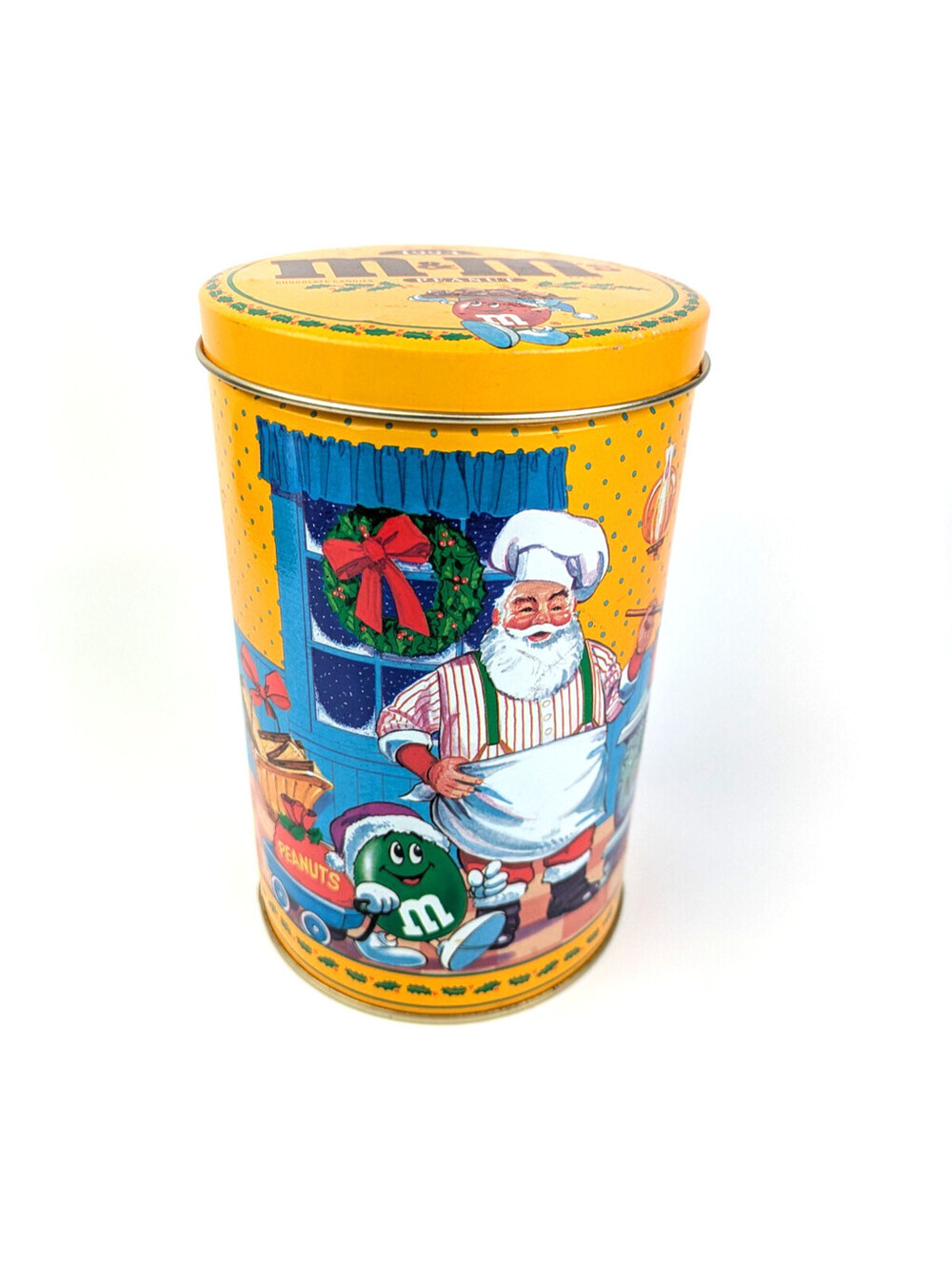 Vintage 1994 M&Ms Santa's Kitchen Christmas Peanut Candy Tin Canister 6" x 4"